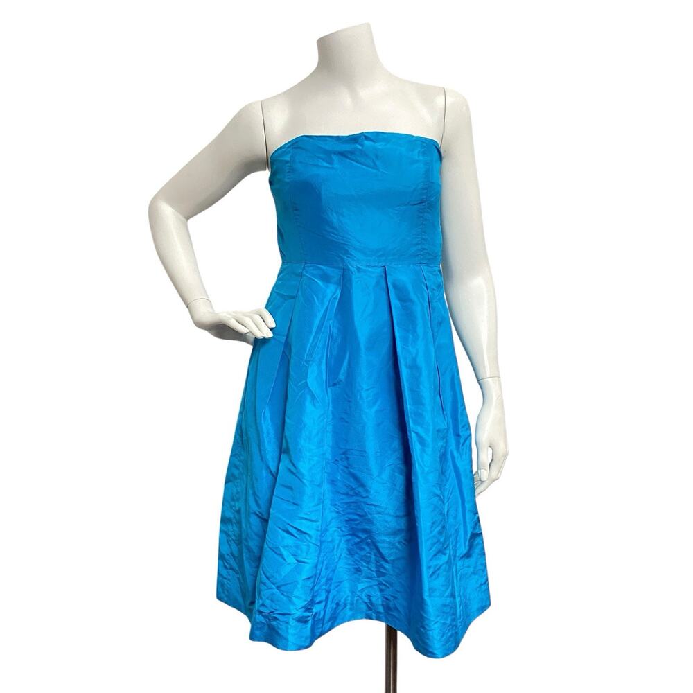 J. Crew Dress Women's 10P Silk Blue Midi Strapless Pleated Hoco Prom Bridesmaid
